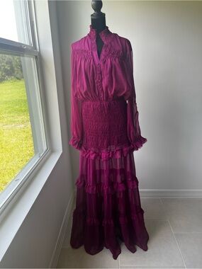 Smocked Ruffle Maxi Dress in Rich Magenta